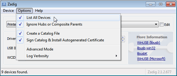 Zadig Device Selection